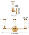 Dimensions of Brushed Gold 3 Light Vanity Light Fixture For Bathroom And Hallway Brass Bath Lighting With Glass Cylinders