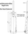 Diagram of Rigid Front Fork For 700C Road Bikes One Eighth Inch Straight Tube Chrome Moly Steel With Disc Brake Mounts