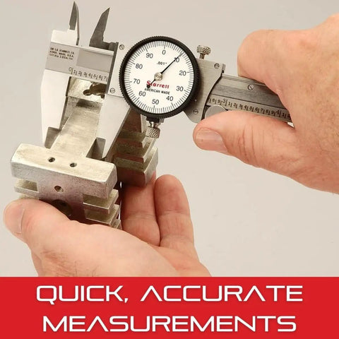 Using Fractional Dial Calipers With White Face 0 To 6 Inch Range Ultra Accurate To 0.002 Inch 0.010 Inch Graduation on metal object