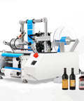 Top Notch Automatic Round Bottle Labeling Machine For Single Or Double Sided Glass Plastic Bottles With Drop Dead Simple Plug And Play Setup And Smooth Operations, displaying labels in operation.