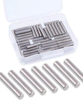 50-Piece 5x25mm Dowel Pins Stainless Steel Shelf Support Pegs For Cabinets And Furniture Built Tough With 304 Stainless Rust Resistant Easy Install Silver Tone Pin Rod Fasten Elements in a plastic box