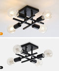 2 Pack Industrial 4 Light Semi Flush Mount Ceiling Light Fixtures Black Modern Farmhouse Sputnik Style with E26 Base off on