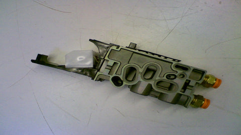 Two Port Pneumatic Manifold With Attached Part And One Quarter Inch Fittings, Compact Industrial Air Manifold Block For Quick Connects, Used Like New