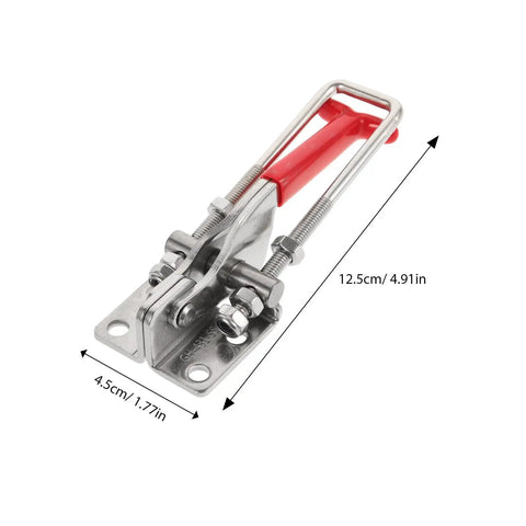 Adjustable Toggle Latch Clamp Heavy Duty Quick Release For Cabinets Toolboxes Storage Boxes And Suitcases Durable Metal Hasp Clamp Replacement Easy Install, metal toggle latch with red handle measuring 12.5cm by 4.5cm
