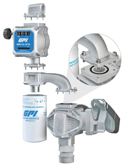Quick-Fit Filter Adapter Kit for up to 25 GPM fuel transfer pumps with a 10 micron particulate filter and modular hardware.