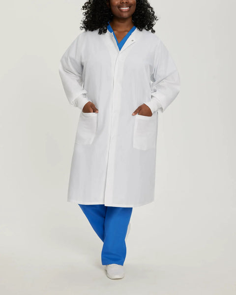 Relaxed Fit Unisex Full-Length Lab Coat With Snap Front And Two Spacious Pockets, Durable Workwear Coat for medical professionals