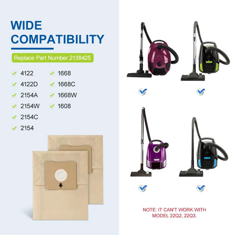Image of Six Pack Vacuum Bags That Fit Bissell Zing Canisters 4122 4122D 1668 1668C 1668W 2154A 2154C 2154W 1608 And PowerForce Plus Replacement Part 2138425 With Self Sealing Ring For Easy Emptying with wide compatibility.