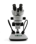 Trinocular Stereo Microscope With 7X To 45X Zoom, WF10X Eyepieces, Gooseneck LED Lighting And Transmitted Light, Pillar Stand, 110V Power Supply, Dope Clarity For Lab Work, Education And Hobby Projects on pillar stand