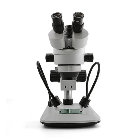 Trinocular Stereo Microscope With 7X To 45X Zoom, WF10X Eyepieces, Gooseneck LED Lighting And Transmitted Light, Pillar Stand, 110V Power Supply, Dope Clarity For Lab Work, Education And Hobby Projects on pillar stand
