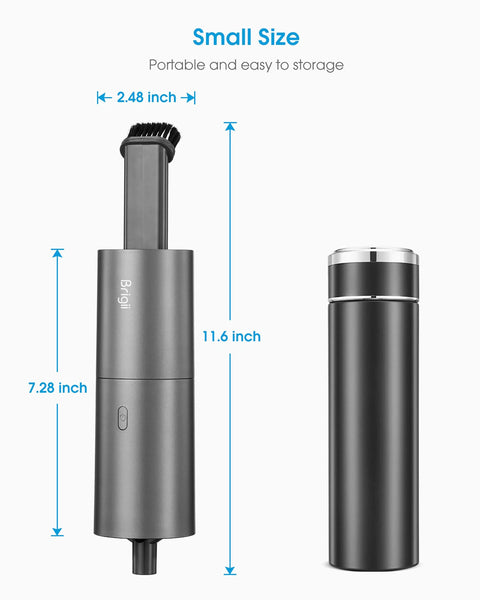Slick Cordless Mini Handheld Vacuum With Killer Two In One Suction And Air Blaster Mode, size comparison on display.