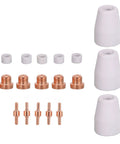 Grab This 18 Piece Plasma Cutter Consumables Kit For Pt31 Machines Featuring Copper Electrodes Nozzles And Ceramic Rings To Boost Cuts And Keep Your Gear Running Smooth As Silk Today, showing copper electrodes and ceramic rings.