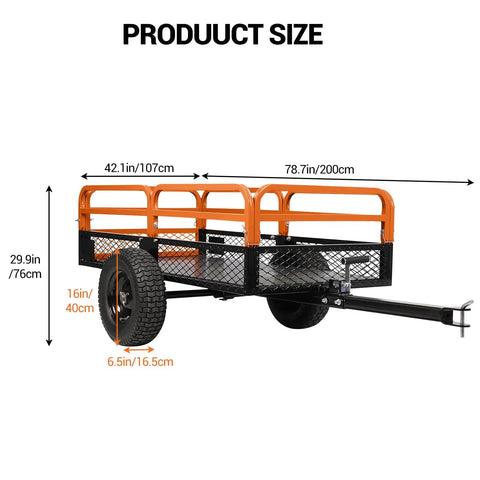 Beefy Heavy Duty Steel ATV Dump Trailer With 1500 Lb Capacity 15 Cu Ft Pull Behind Utility Trailer Removable Sides All Terrain Tires