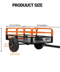 Heavy Duty 1500 Lb Steel ATV Trailer Dump Cart Tow Behind For Riding Mower And Tractor With size dimensions in orange