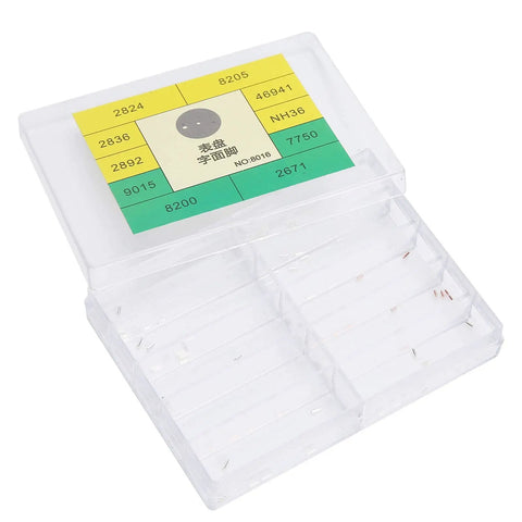 Watch Dial Feet Repair Kit For NH35 Movements with Tiny Screws and Mini Screwdrivers in storage box, colorful label visible