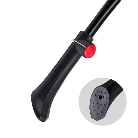 Close-up of rugged mountain bike kickstand for 24 to 28 inch bikes, adjustable height 7 to 13 inches, quick install side stand.
