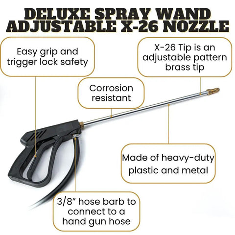 Deluxe spray wand with adjustable X-26 nozzle for 65 Gallon UTV Sprayer With 7 Nozzle Folding Boom 140 Inch Spray Width 4 GPM