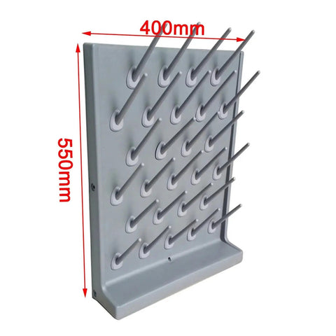 Wall Lab Drying Draining Racks With 27 Pegs, Made From Food Grade PP Plastic In Grey, displaying dimensions of 400mm x 550mm.