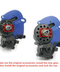 48P Spur Gear Set 48T And 55T For 1 16th Scale E Revo Slash Rally Summit Upgrade Beefy 40Cr Steel Lightweight Easy Install Drop In Fit Delivers Smooth Power And Stable Performance. RC spur gear install close-up, 40Cr steel 48T/55T gears on 1/16 E-Revo VXL