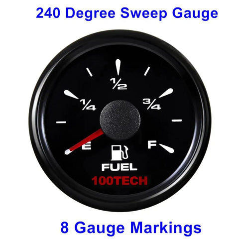 All Black 52mm Marine Fuel Gauge 0-90 Ohm Level Gauge With Smooth Sweep Needle And Stainless Bezel 2-1/16 Inch Boat Fuel Monitor Replacement For Offshore And Freshwater Use, black 52mm fuel gauge front view