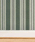 Pro Level Paste To Paper Rustic Victorian Wallpaper With Smooth Matte Linen Texture Hardcore Durable Vinyl Free Wallcovering For Fast Home Makeover And Commercial Space Setup Upgraded Residential And Business Fit, green striped design.