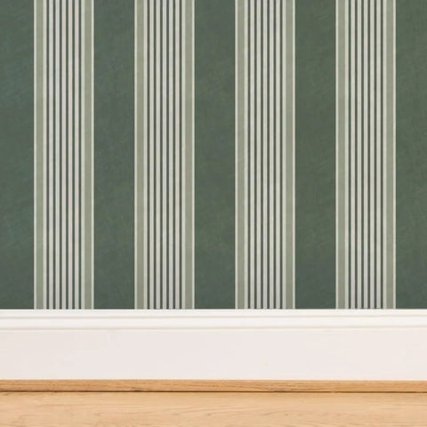 Pro Level Paste To Paper Rustic Victorian Wallpaper With Smooth Matte Linen Texture Hardcore Durable Vinyl Free Wallcovering For Fast Home Makeover And Commercial Space Setup Upgraded Residential And Business Fit, green striped design.