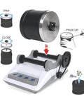 Diagram showing Rock Grinder Kit And Electric Rock Polisher For Kids And Adults, highlighting the tumbler system and motor setup.
