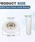 Diagram of 10 Pack 626ZZ Ball Bearing Nylon Guide Pulley Roller Wheel 6x35x8mm Chrome Steel Shielded Bearings.