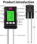 All In One 6 In 1 Soil Test Kit With LCD Display For Garden Farm And Lawn Care front and back view with labels
