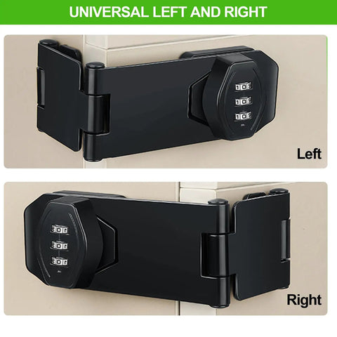 Heavy Duty Password Rotary Hasp Locks 2 Pack Made From Solid 304 Stainless Steel, showing left and right mounting options.