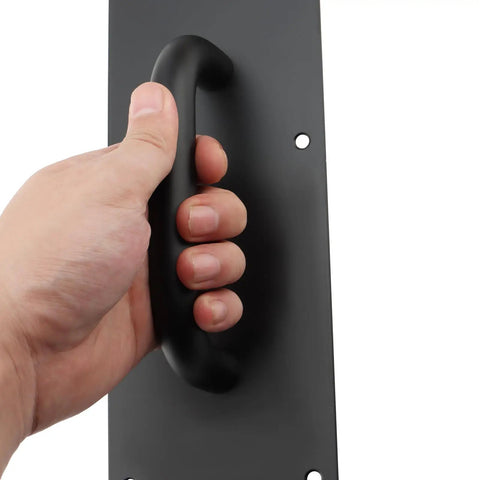 Stainless Steel Door Handles Set, 4 Pack, 12x4 Inches, Black Finish, Pull And Push Plates With 24 Screws, Commercial Grade Handles For Office, Home, And Retail Doors on black plate