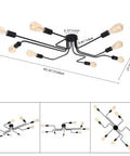 Eight Light Sputnik Ceiling Fixture In Matte Black Cool Industrial Chandelier Semi Flush Mount for living room with measurements
