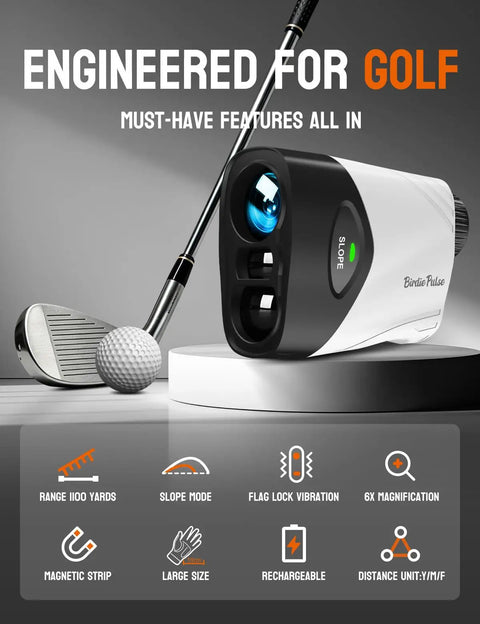 Compact Golf Rangefinder With Slope Mode And Magnetic Mount Tournament Legal Yardage Calculator For Precise Distances On Any Terrain Dope Pin Seeker And Budget Friendly For Practice Rounds And Course Play, black and white