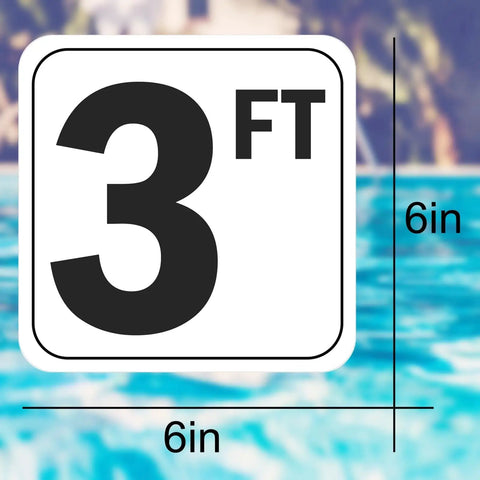 6x6 inch vinyl 3ft pool depth marker sign with anti-slip surface, waterproof no diving safety signage for pool decks.
