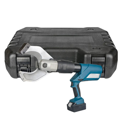 Battery Powered Hydraulic Cable Cutter For Up To 105mm Copper And Aluminum Cable Armored Cable With LED Light shown with case