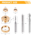 SpeTool router inlay kit with brass bushings, knurled ring, and carbide spiral upcut bit; includes 1/8 and 1/4 cutters