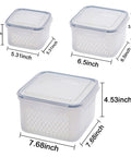 Three Pack Fridge Storage Containers With Lids And Strainer Basket That Keeps Fruits Vegetables Berry And Meat Fresh Longer BPA Free