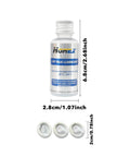 Bottle of PFPE Dry Film Lubricant For Drones, 30ml Propeller Shaft Lube, with dimensions shown