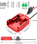 Milwaukee 18V Battery Power Wheel Adapter Kit Two Pack With Built In Switch Fuse Holder for DIY RC Project, Red Dimensions