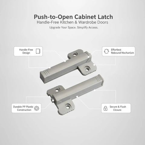 Push To Open Cabinet Latch With Quick Rebound Mechanism For Handle Free Doors Durable PP Plastic Catch Fits Inside Face Frame Cabinets Sleek Quiet Easy Access For Kitchen Or Wardrobe