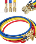 60 Inch Refrigerant Charging Hose With Ball Valve For R134A R12 R22 R502 R404 HVAC Manifold Gauge 1/4 Inch Threads 3 Color Coded Red Yellow Blue Set Of 3