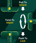 Quarter Inch Torque Wrench Set With Hidden 12-Piece S2 Steel Bits In T-Handle, showing unlock, adjust, and lock instructions.