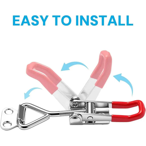 Six Pack Toggle Latch Clamp Set with adjustable quick release pull handles in open position, ideal for secure grips on cases and lids