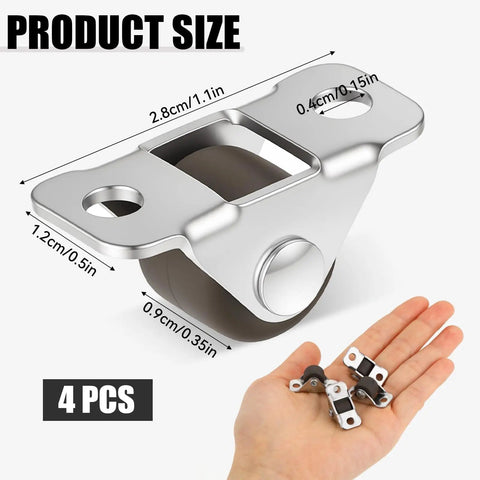 Heavy Duty Non Swivel Drawer Caster Wheels 0.5 Inch Low Profile Set Of Four With Rigid Steel Frame dimensions in hand