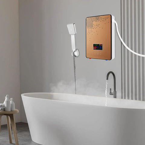 Electric Tankless Water Heater 110V 4500W delivers straight fire hot water with zero wait time and rapid three second heating.