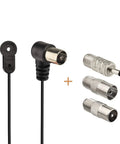 FM Antenna 75 Ohm Indoor Universal Connector Adapter For Home Theater Receivers And Stereo Systems Compatible With Pioneer Onkyo Yamaha Marantz Bose HD Radio Bluetooth Ready Clear FM Reception showing antenna wire and connector adapters