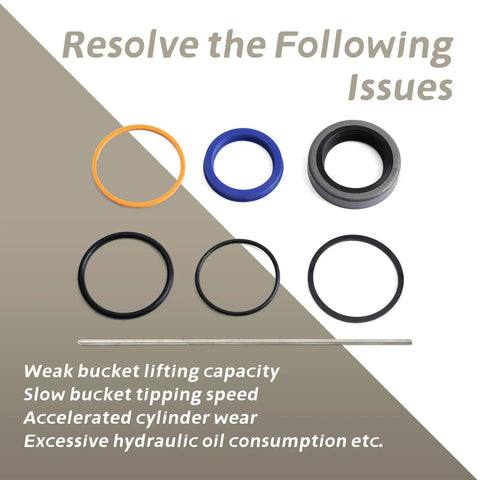 Bucket Cylinder Hydraulic Seal Kit For Bush Hog Front End Loaders 1840QT 1845QT 1846QT 1847QT Replacement Gasket Set For One And A Half Inch Bore 1 Inch Rod 15 Inch Stroke Ognibene And Hol Mac Compatible, seals and rings shown