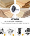 Heavy Duty CNC Spoilboard Surfacing Router Bit with One Half Inch Shank and Two And A Half Inch Cut Diameter Four Carbide Inserts Slab Flattening Planing Bit For Fly Cutter Slab Leveler And Rabbeting Beast Finish shown with sample materials and machines for application.