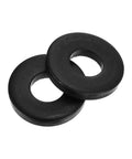 Heavy Duty Carbon Steel Flat Washers, 20 Piece Pack, M10 Black Oxidized Grade 8.8 Rings For Bolts, close-up view of two washers.