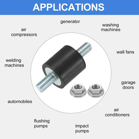 4 Pack M5 By 12mm Rubber Mounts 15mm By 15mm Cylindrical Anti Vibration Isolator Studs With Nuts For Cars, Bobbin, Generators And Air Compressors Heavy Duty. Rubber mount with studs and nuts for generators, air compressors, washing machines