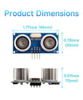 Waterproof Ultrasonic Distance Sensor Kit With 0.2 to 4.5 Meter Range, showing front and side view with dimensions in inches